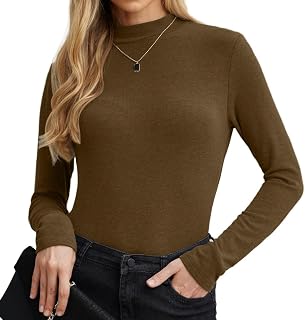 PrinStory Women's Sweatshirts Long Sleeve Pullover Women's Stretch Turtleneck T Shirt Slim Fit Tops Autumn Winter Casual Tunic Tops