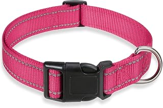Reflective Dog Collar with Adjustable Safety Nylon Buckle for Small Medium Large Dogs Pink L