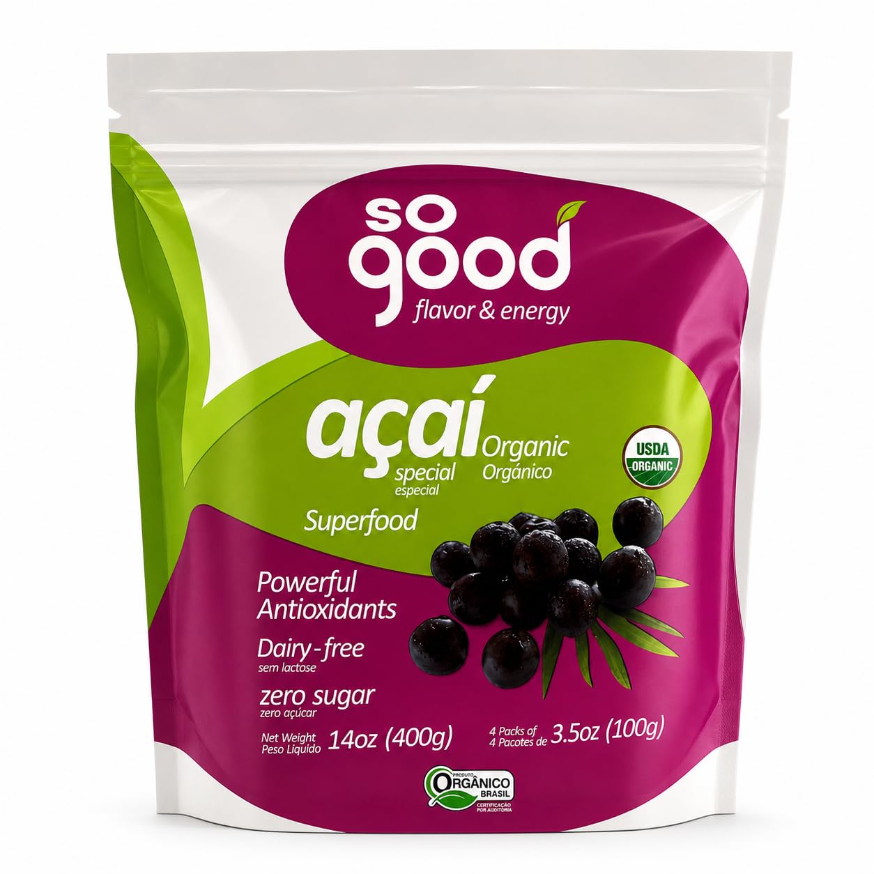 So Good Organic Açaí Special Superfood Frozen Puree, Powerful Antioxidants, Dair
