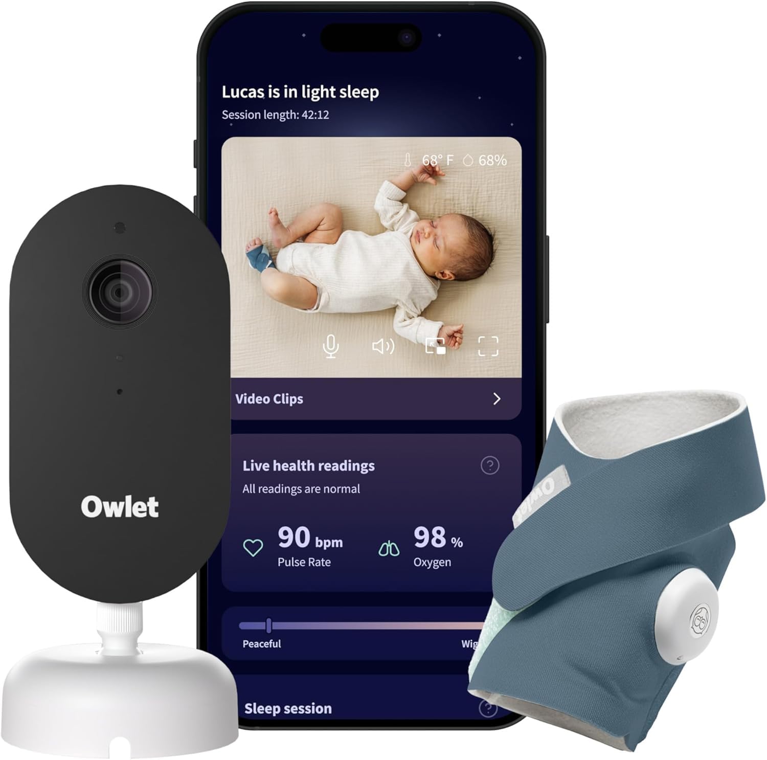 Owlet Dream Duo 3 Smart Baby Monitor System, Dream Sock + 2K HD Camera | Medical