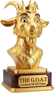 Flexzion The Goat Trophy Award - Engraved Plate with Smile Goat Head Statue, Greatest of All Time Funny Trophy for Adults, Unique Recognition Gift Plaque for Sports, Employee, Teacher, Boss & More