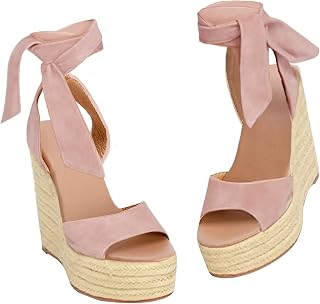 Women's Espadrilles Wedges Sandals Heels Open Toe Tie Lace Up Platform Ankle Strap Summer Dress Shoes