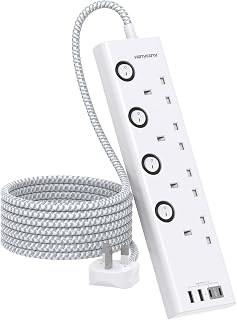 Extension Lead with USB Slots(2 USB C), 4 Way Plug Extension Socket, 1.8M | Extension Cable with Individual Switches , Wall Mount Extension Cord, Desk Power Strip for Home Bedroom Office Accessories