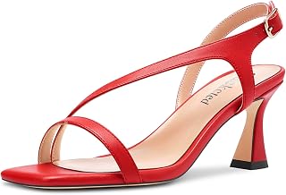 Saekcted Women's Block Chunky Mid Heel Open Toe Sandals Straps Ankle Buckle Casual Dress 6.5 CM Heels