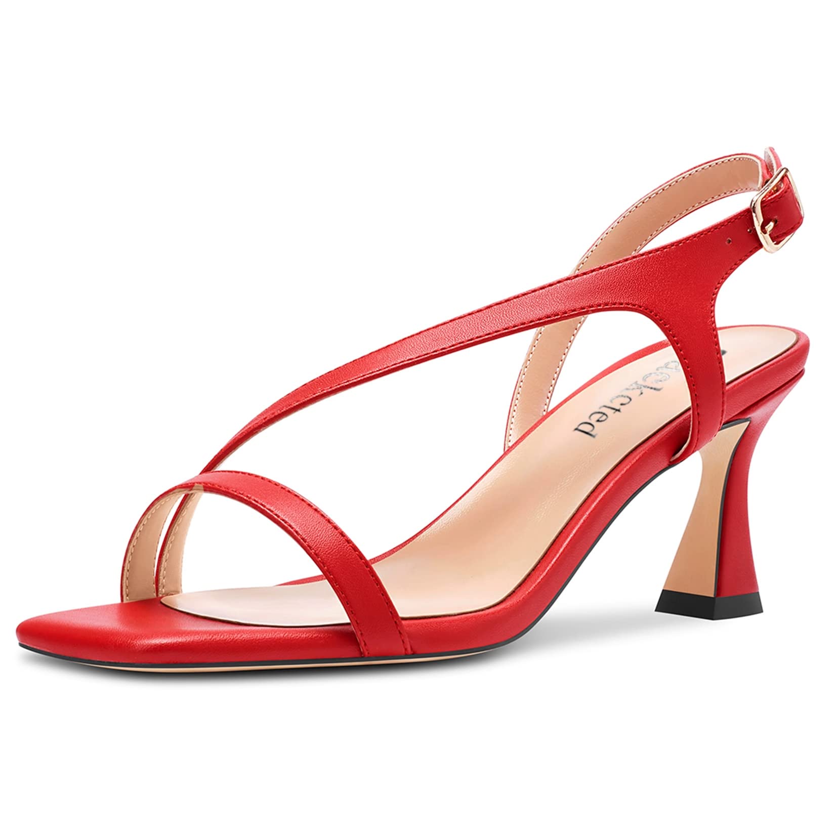 Saekcted Women's Block Chunky Mid Heel Open Toe Sandals Straps Ankle Buckle Casu