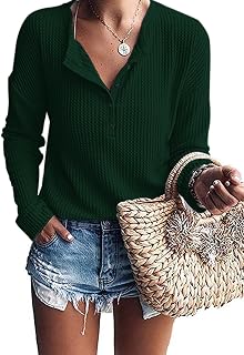 WNEEDU Women's Waffle Knit Tunic Tops Long Sleeve Henley Shirts