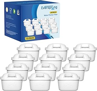everspring Water Filter Cartridges,Compatible with Brita Maxtra+,Maxtra Plus,Maxtra Pro All-in-1,Brita Marella Jug,Kettle,Mavea, Anna Duomax,Reduce PFAS, PFOA/PFOS, TÜV SÜD, NSF Certified, 12Pack