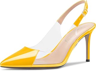NobleOnly Women's High Heel Pointed Toe Clear Slingback Pumps Buckle Closure Wedding Party 8 CM Heels Sandals
