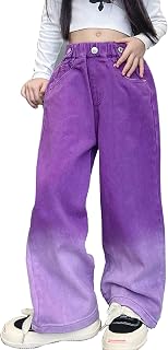 Girls Jeans Baggy Wide Leg High Rise Denim Pants with Pockets
