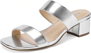 DOBOLIN 2 Inch Square Strap Open Toe Sandals for Women Chunky Dress Sandals and Wide Toe Shoes