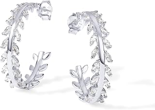 PAVOI 14K Gold Plated Cubic Zirconia Leaf Hoop Earrings for Women