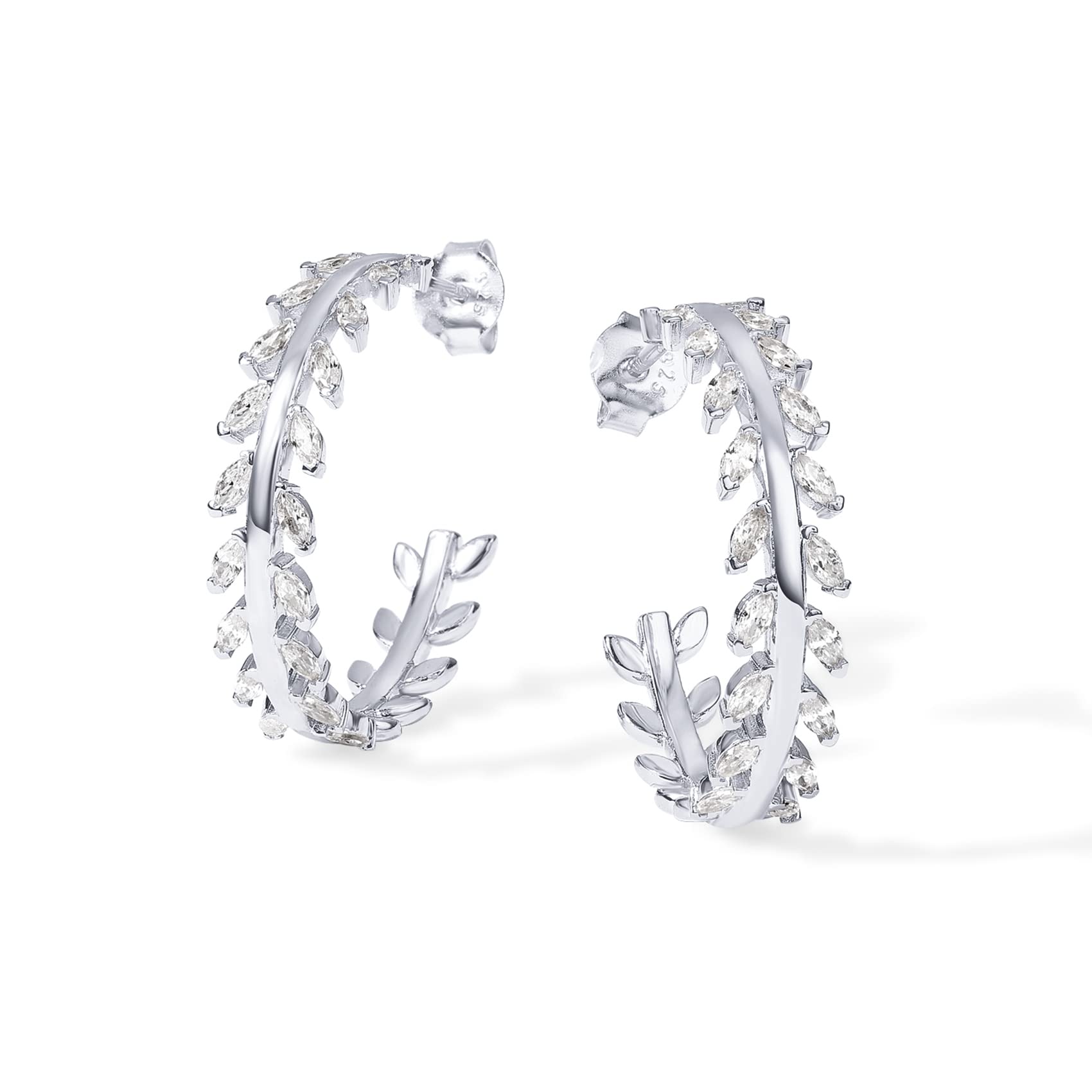 PAVOI 14K Gold Plated Cubic Zirconia Leaf Hoop Earrings for Women
