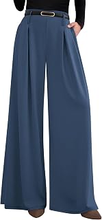 PRETTYGARDEN Women Wide Leg Work Pants High Waist Elastic Pleated Work Pants with Pockets