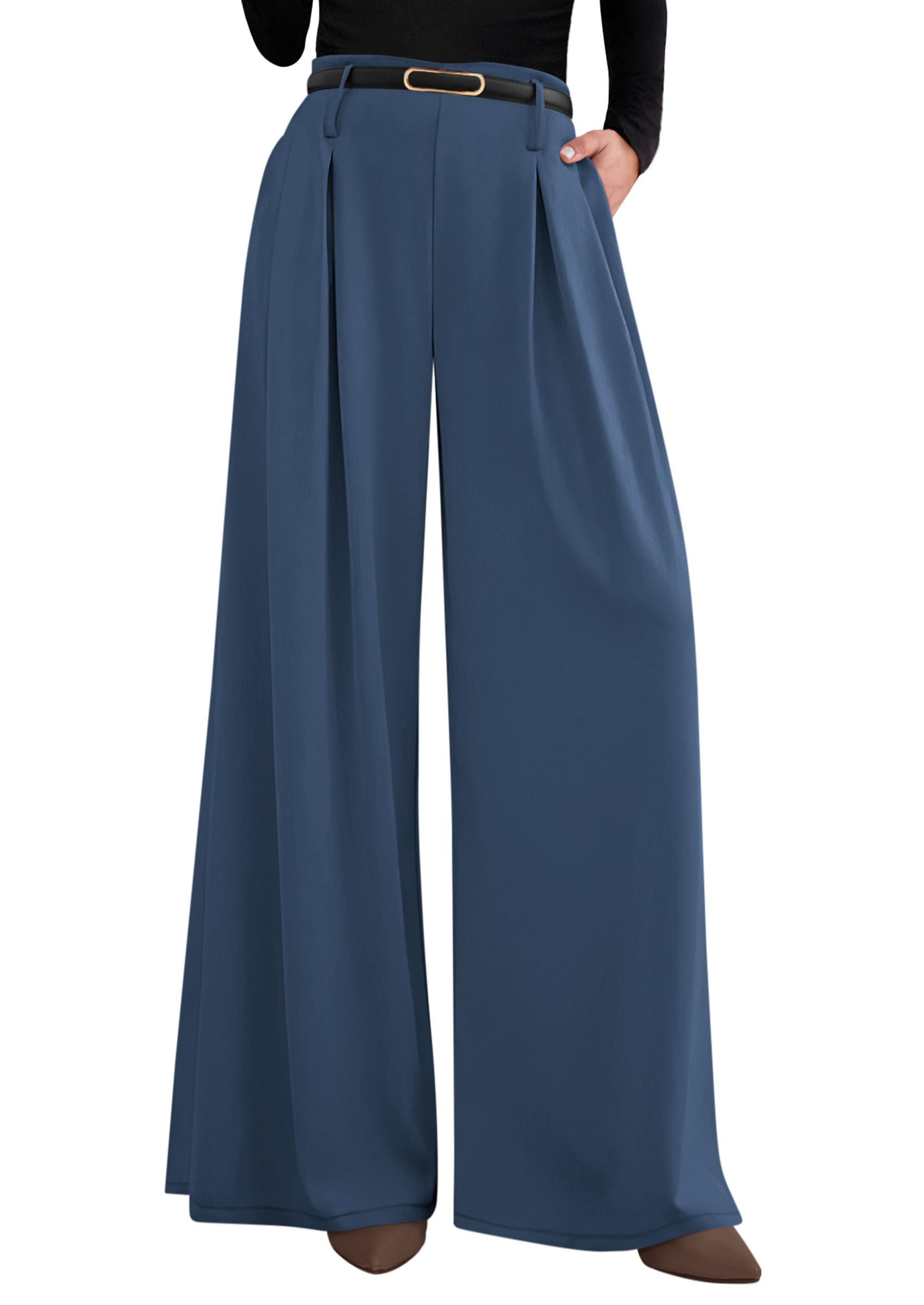PRETTYGARDEN Women Wide Leg Work Pants High Waist Elastic Pleated Work Pants wit