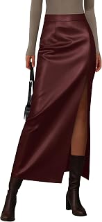 PRETTYGARDEN Gonne da donna in ecopelle 2025 autunno moda aderente a vita alta fessura lavoro ufficio inverno maxi gonna a matita lunga