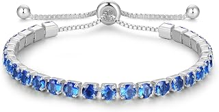 Cranmadia Sterling Silver Birthstone Tennis Bracelets for Women 4mm Tennis Bolo Bracelet Fashion Jewelry Birthday Gifts for Women Wife Mom Her | Adjustable Size 9"