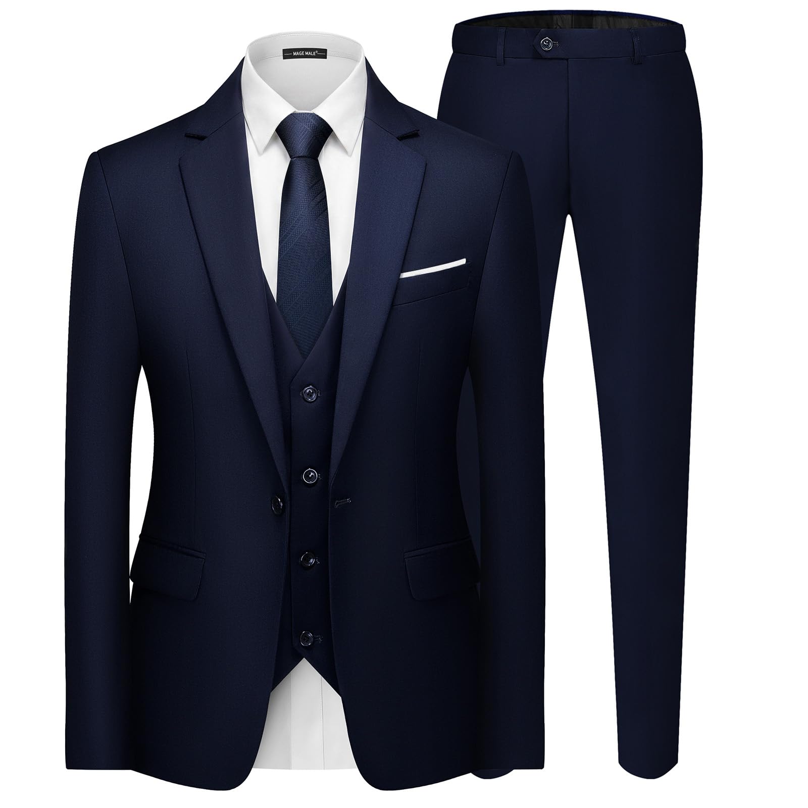 MAGE MALE Men's 3 Pieces Suit Elegant Solid One Button Slim Fit Single Breasted 