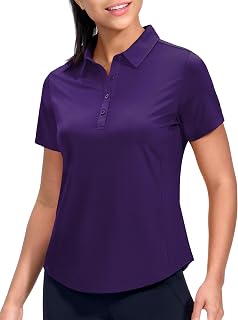 MIER Ladies Golf Polo Shirt Short Sleeve Quick Dry UV Active Sun Protection Tennis Top with Collar 4 Buttons