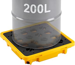 VEVOR Spill Containment Pallet, 1 Drum Low Profile Spill Containment Modular Platform, 11.4 Gallon Sump, 1543 lbs Load Capacity, Heavy-Duty Polyethylene Tray with Drain, 26.4" x 26.6" x 5.9", Yellow