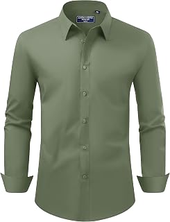 Alimens & Gentle Mens Regular Fit Stretch Stain Resistant Long Sleeve Solid Color Work Wedding Button Shirts