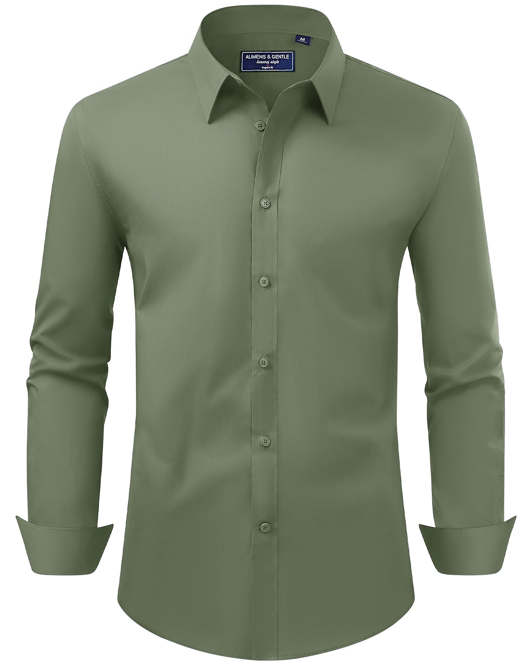 Alimens & Gentle Mens Regular Fit Stretch Stain Resistant Long Sleeve Solid Colo