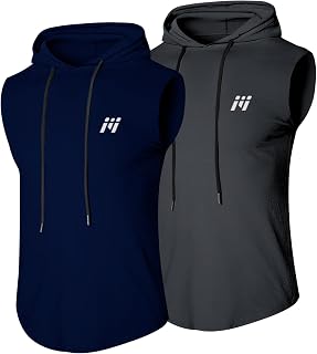 MEETWEE Men's Tank Top, Sports Shirt with Hood, Sleeveless Muscle Shirts, Fitness Sleeveless Shirt, Breathable Running Shirt, Underarm Shirts, Hoodie for Gym, Running, Training