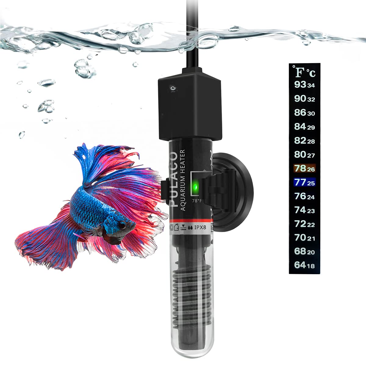 PULACO 25Watt Mini Aquarium Heater, Submersible Betta Heater | Small Fish Tank H