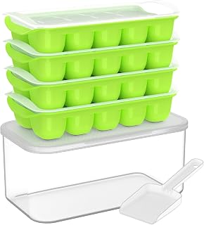 DOQAUS Ice Cube Tray with Lid and Bin, 4 Pack Ice Bucket Kits for RV | Stackable Silicone Ice Trays for Freezer, Easy Pop Out, BPA Free for Cocktail, Coffee, Soup, Food, Kitchen