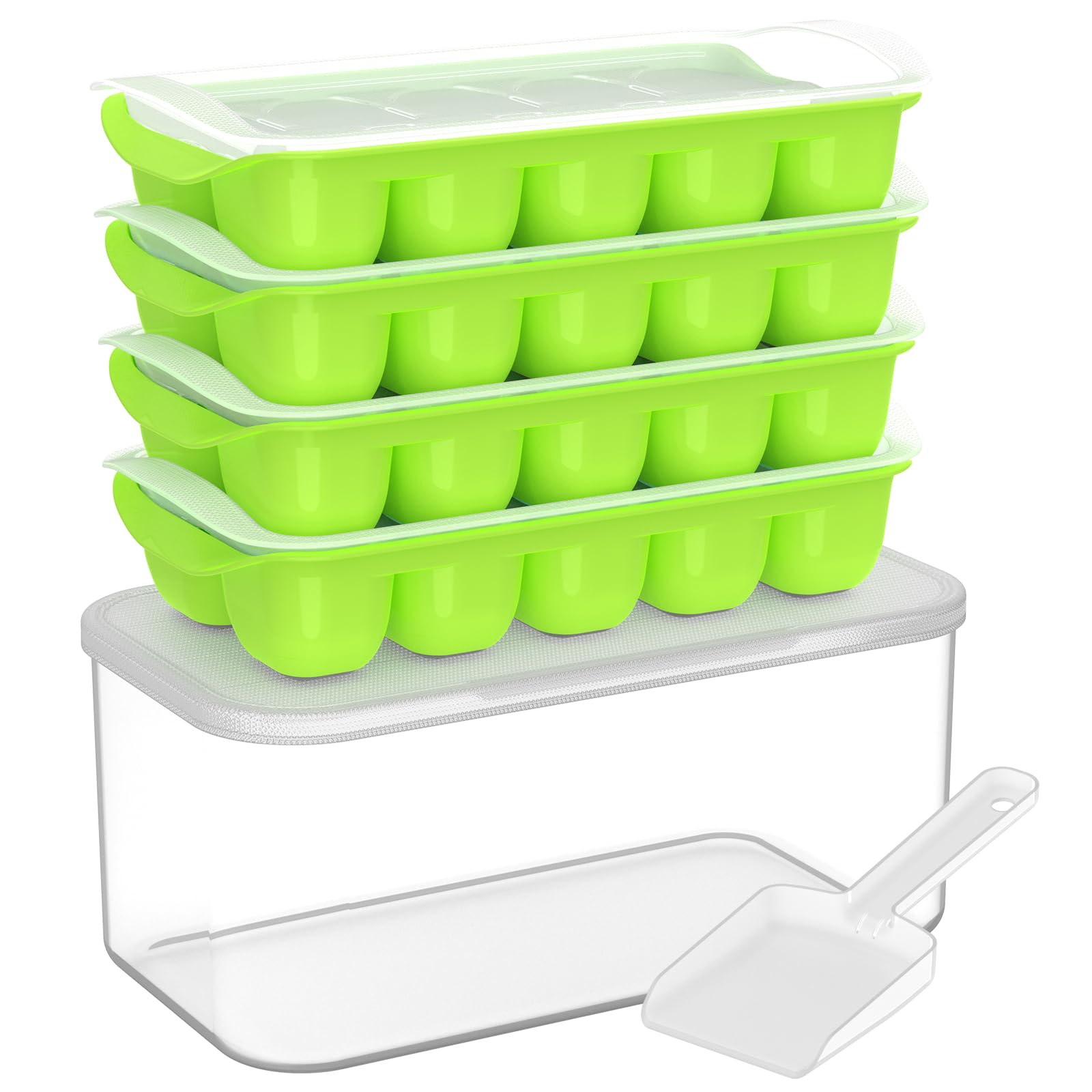 DOQAUS Ice Cube Tray with Lid and Bin, 4 Pack Ice Bucket Kits for RV | Stackable