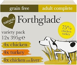 Forthglade Wet Dog Food Variety Pack (12 x 395g Trays) - Grain Free & Hypoallergenic Dog Food, Adult 1 Year+, Chicken, Chicken with Liver & Turkey, Vegetables, Stomach Sensitive, Natural Ingredients