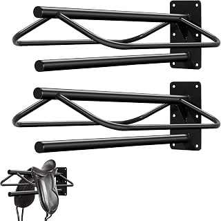Mtxorvix Saddle Rack with Pad Bar, 23.8 x 12.6 x 10.2 in, 2 Packs Wall Mounted Saddle Stand, Heavy-Duty Steel Holder, Western & English Rack for Horse Stall, Barn (2, BLACK-2PCS)