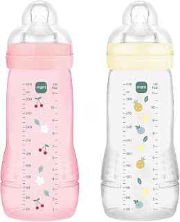 MAM Easy Active Bottle, 6+ Months, 330 ml, Berry+Pearl, Pack of 2