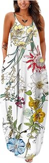 Women's Summer Maxi Dress Long Dress Casual Boho Sleeveless Spaghetti Strap Smocked Tiered Long Beach Sun Dresses