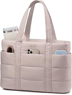 LOVEVOOK Tote Bag for Women, Large Puffer Work Tote Laptop Bag, Lightweight Travel Tote Bag with Zipper Gifts for Women