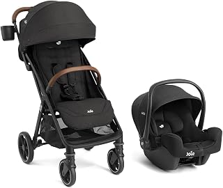 Joie Nutmeg Lightweight Travel Stroller &amp; Rue Car Seat Travel System | Infant car seat with anti-rebound base, travel stroller with one-hand fold, multi-position recline, and newborn-ready comfort