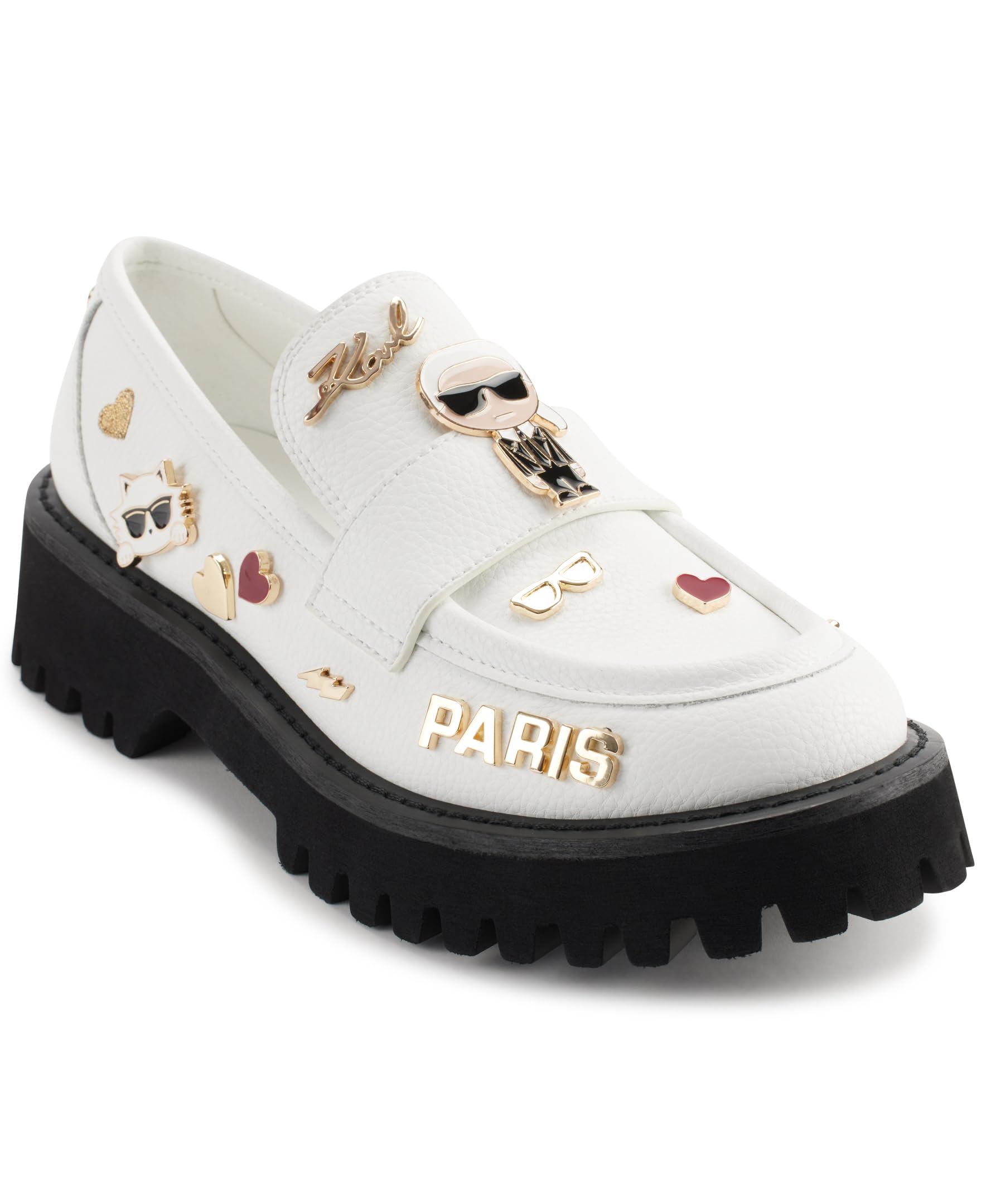 Karl Lagerfeld Women's Gaston Lug Sole Loafer with Pin Embellishments