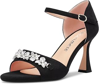 Castamere Women's Half Open Heel Pointed Toe Ankle Strap Diamante Crystal Sandals Wedding Prom 8.5 CM Heels