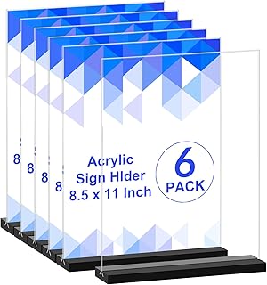 Acrylic Sign Holder 8.5 x 11,6 Packs Double-Sided Stand up Table Top Sign Holders,Clear Acrylic Picture Frame, Menu Flyer Paper Holder,Display Stand for Office Business Store Wedding Party - Black
