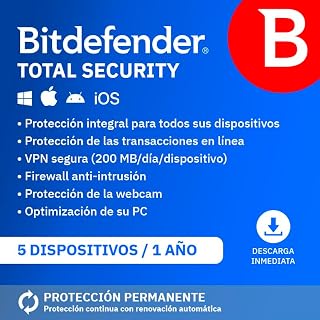 Bitdefender Total Security 2026| 5 Dispositivos | 1 Año | PC/Mac/iOS/Android | Código de activación por email | Renovación automática