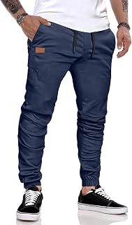 JMIERR Work Trousers Men's Casual Cotton Jogging Trousers with Elastic Waist with Side Pockets Outdoor Sports Slim Fit