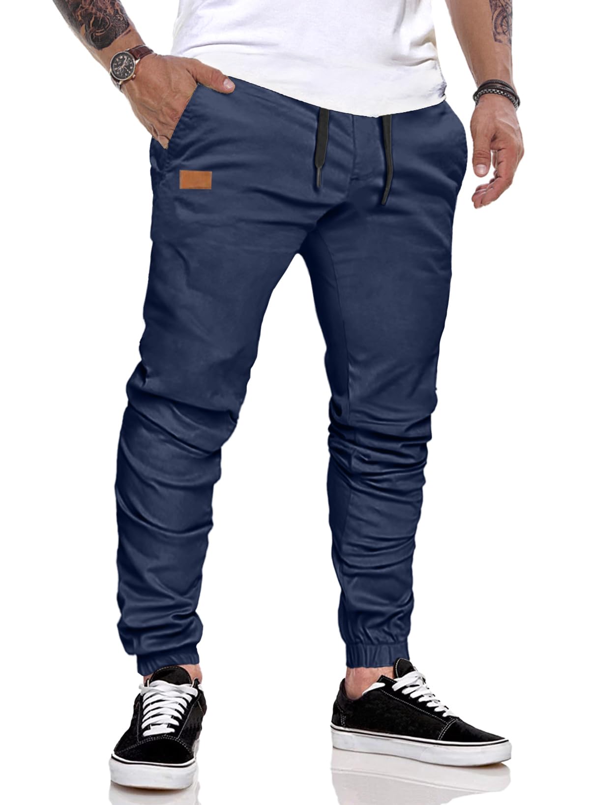 JMIERR Work Trousers Men's Casual Cotton Jogging Trousers with Elastic Waist wit