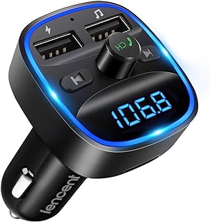 LENCENT FM Transmitter, Bluetooth Wireless Radio Adapter Car Kit 2 USB Port | Car Charger MP3 Player Support TF Card & Disk