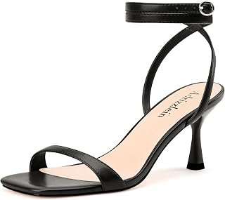 Adrizzlein Kitten Heels for Women Strappy Heels Square Open Toe Lace up Heeled Sandals Ankle Wrap Strap Pumps Dress Party Shoes