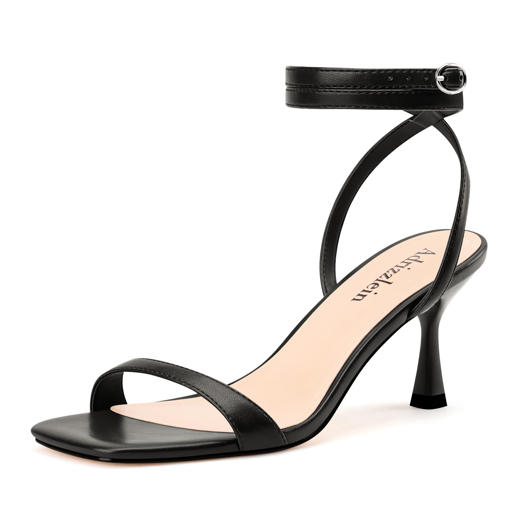 Adrizzlein Kitten Heels for Women Strappy Heels Square Open Toe Lace up Heeled S