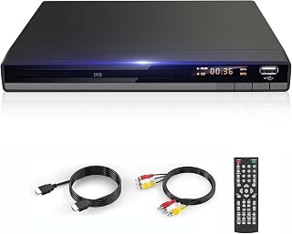 DVD Player for TV, All Region Free DVD Player CD Player for Home with HDMI AV Output USB Input, Plays All Regions/Formats, Breakpoint Memory, 1080P HD Compact DVDs Player (Non-Blu-ray Player)