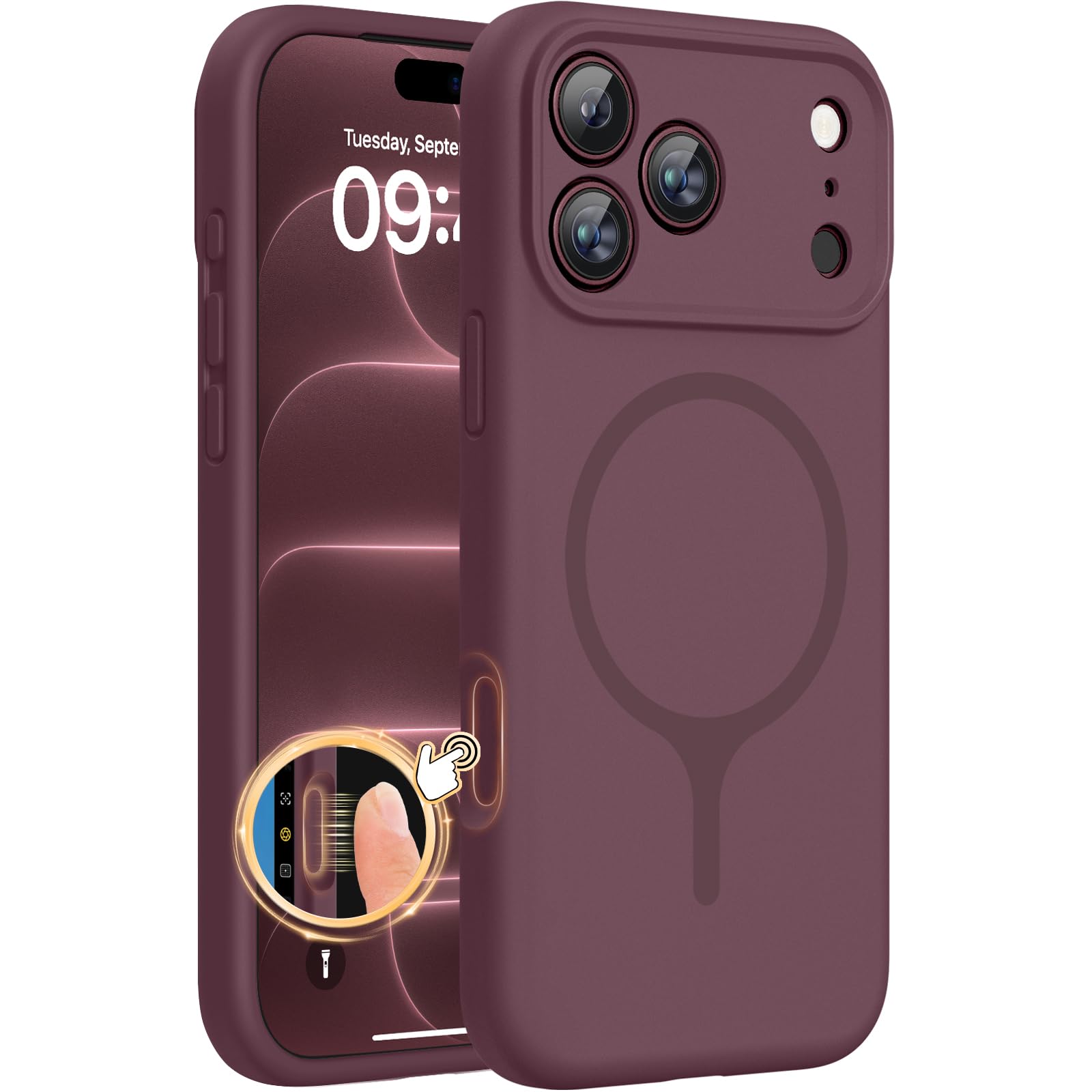 Miracase Silicone & Magnetic for iPhone 18 Pro Max Case, Burgundy | Compatible w