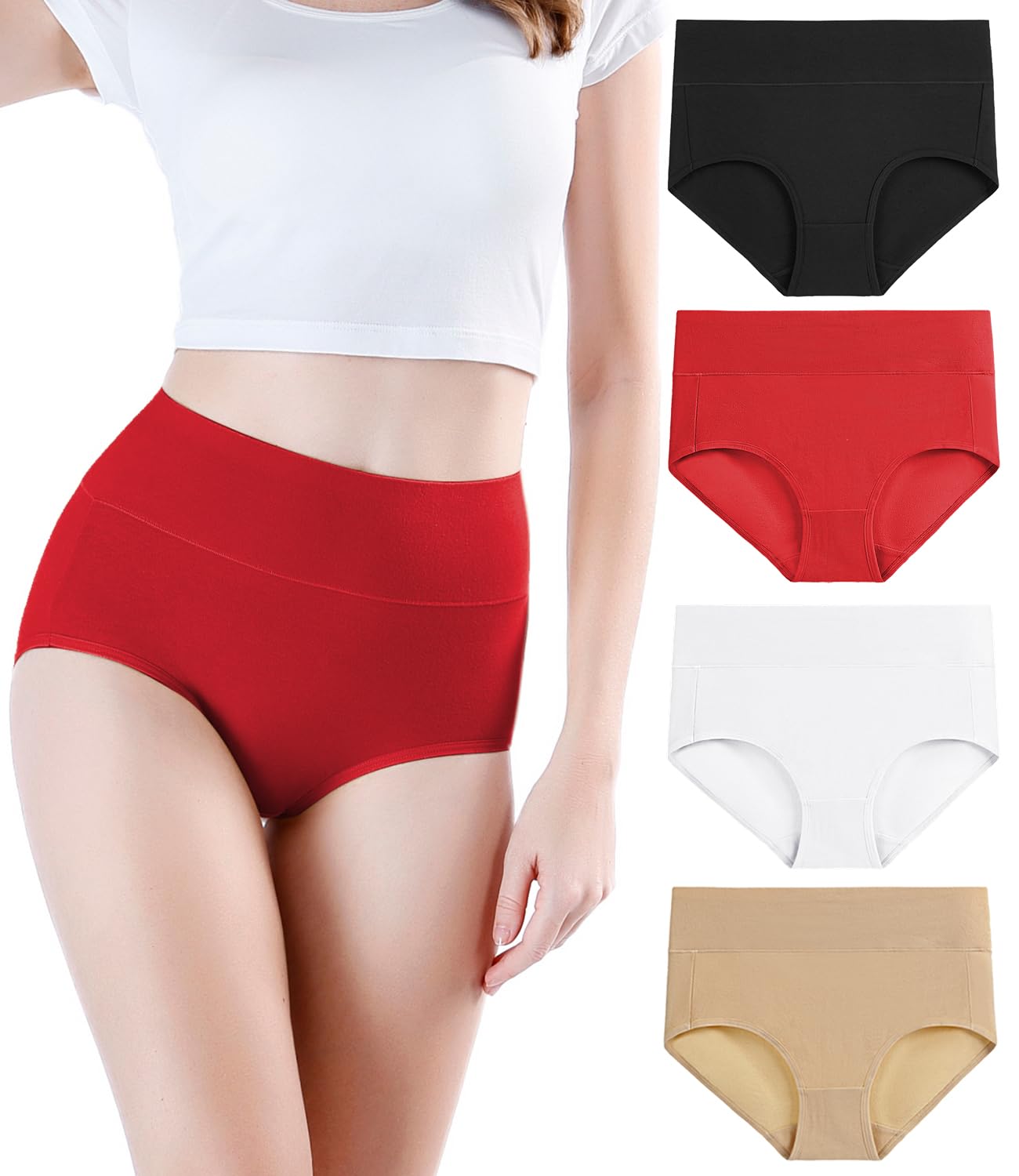 wirarpa Women's Cotton Underwear, High Waist Briefs, Pack of 4