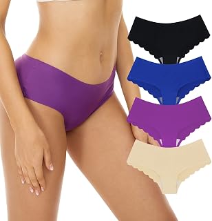 Lot de 4 culottes pour femme - Sans couture - Invisible - Respirantes - Taille basse - Doux et extensible - Pour femme