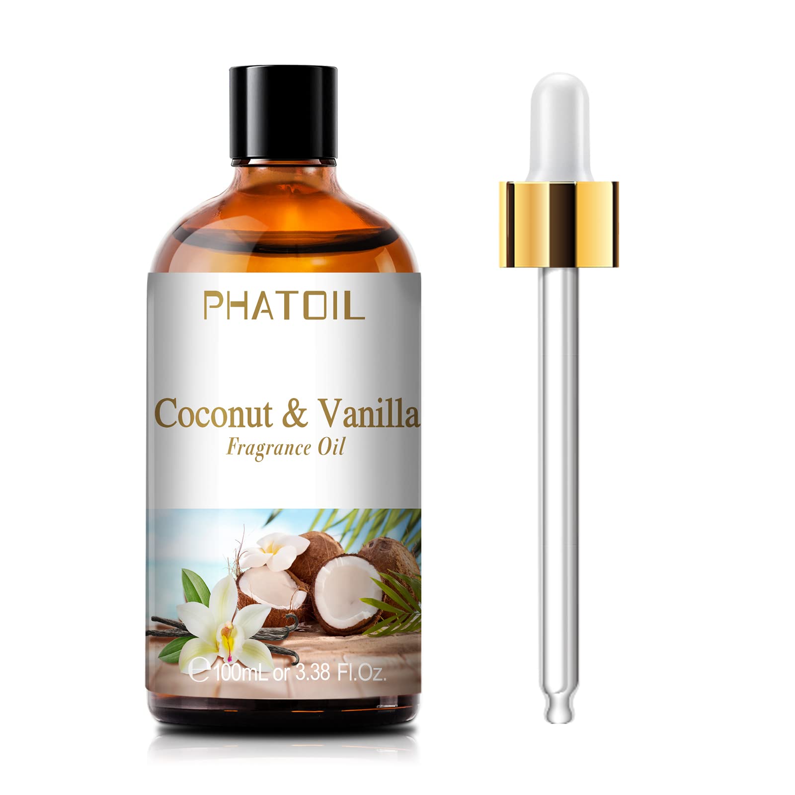 PHATOIL Coconut & Vanilla Fragrance Oil for Diffuser Aromatherapy 3.38FL.OZ | Lo