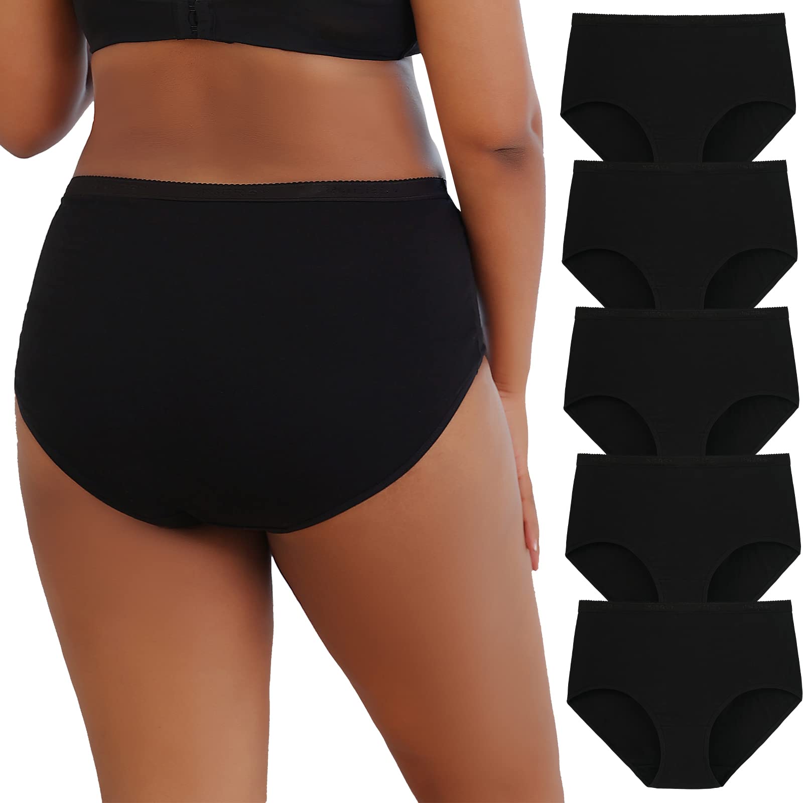 INNERSY Women's Plus Size XL-5XL Underwear Cotton Stretchy High Waisted Briefs 5